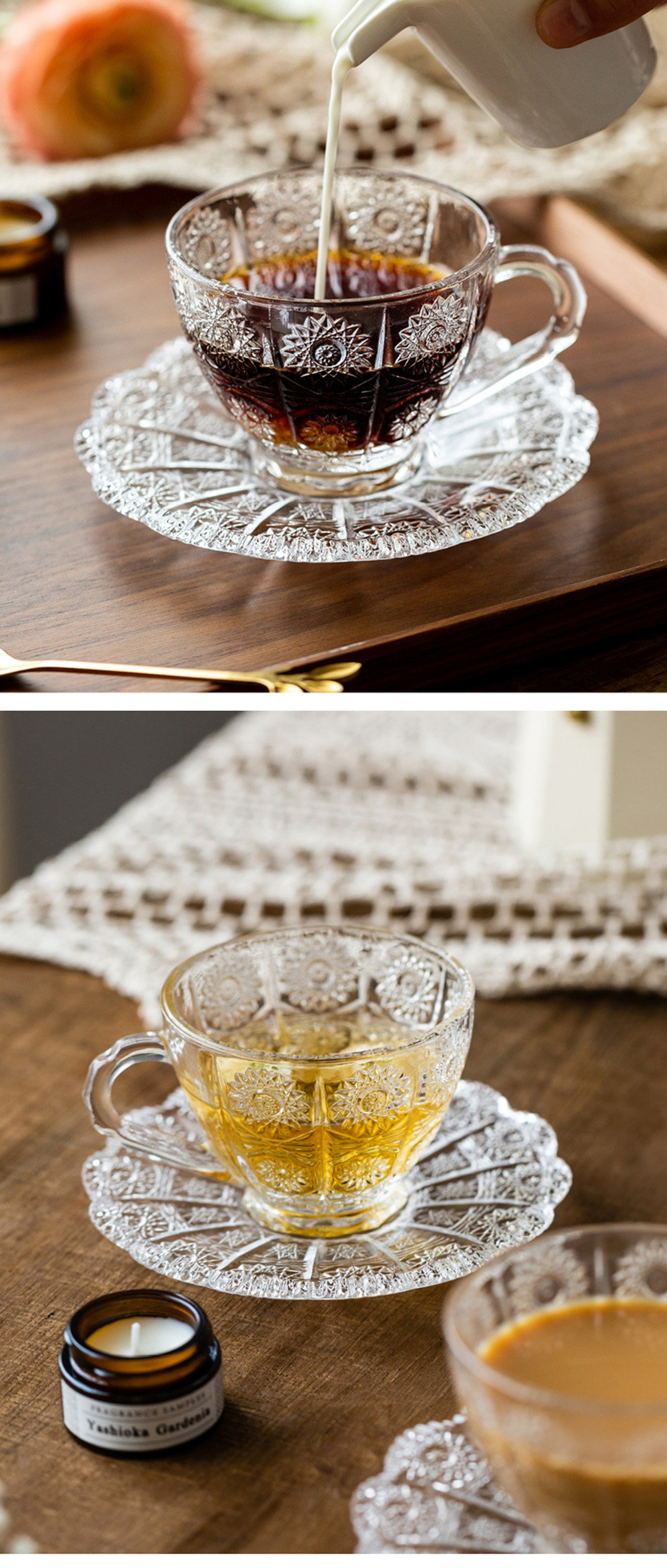 Sunshine Embossed Tea Cup Set - 6 Teacups and 6 Saucers - ApolloBox