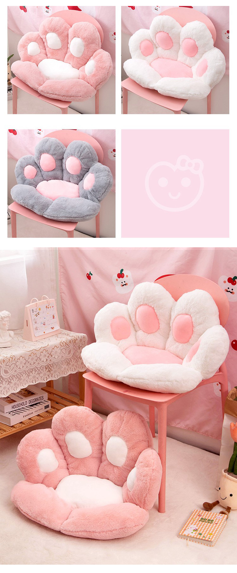 Cat Paw Inspired Cushion - Plush - White - Pink - 3 Colors - 2