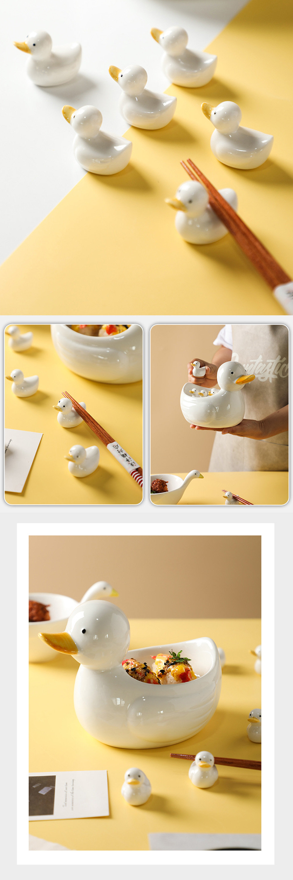 Cute Duck Inspired Chopstick Rest Set And Bowl - ApolloBox