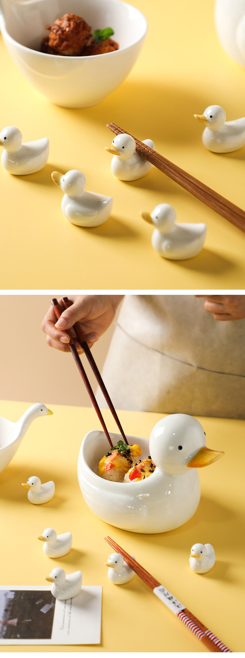 Cute Duck Inspired Chopstick Rest Set And Bowl - ApolloBox