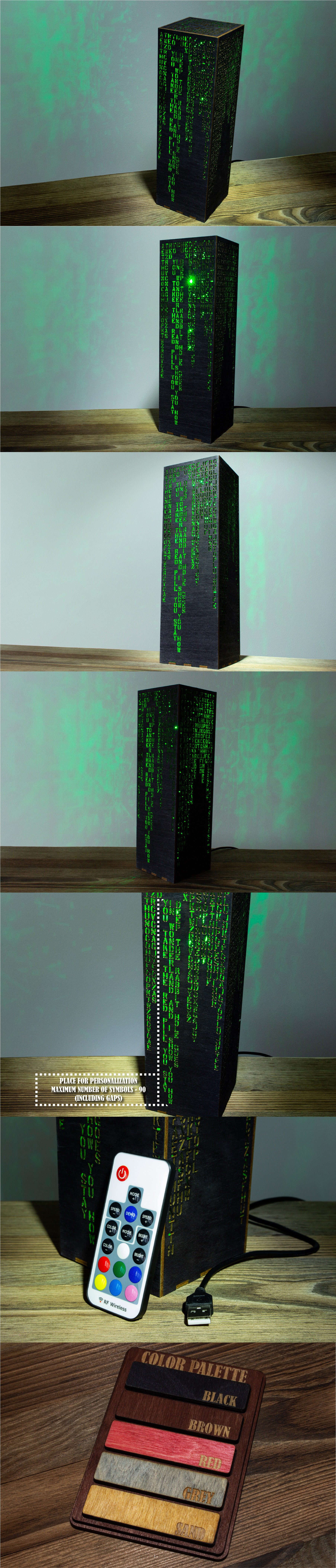 Personalized Matrix Lamp | Custom Lamp Matrix Green Letters Vertical Lines Cyberpunk Night Lamp