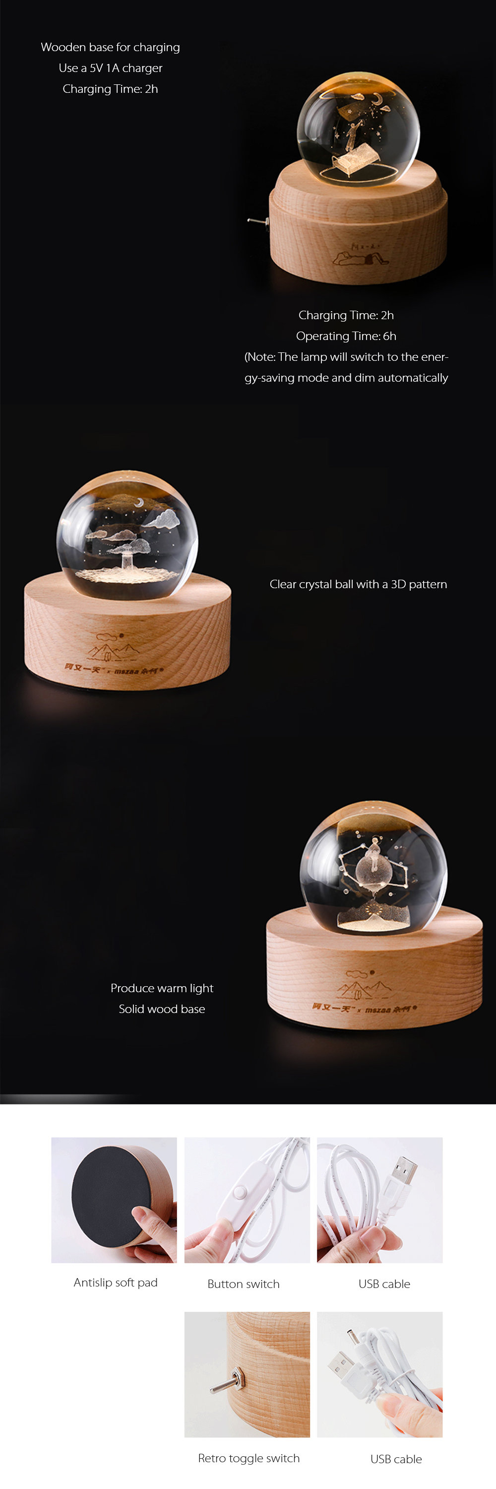 Crystal Ball Night Light  Lovely Rotating Design