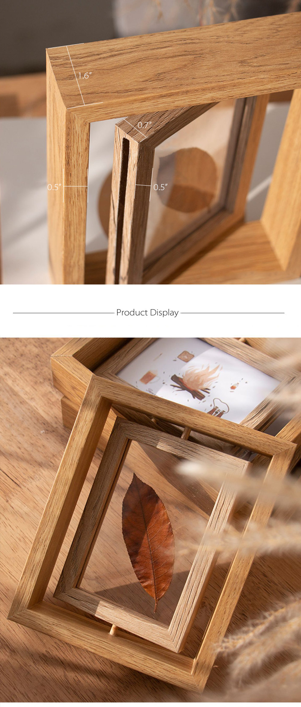 Double-Sided Photo Frames - Glass and Wood - Brown - Natural from Apollo Box