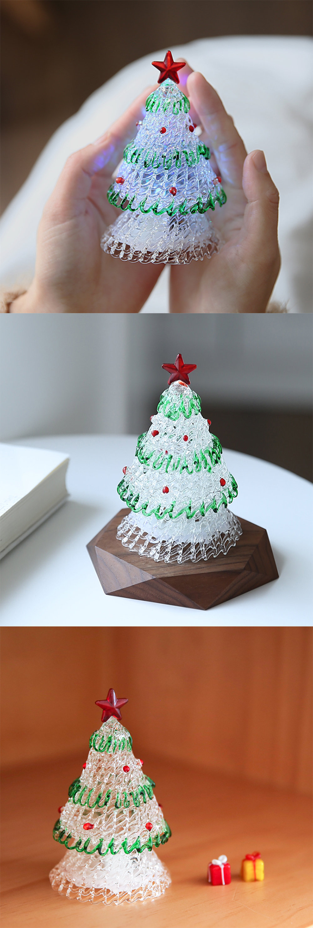 Light Up Glass Christmas Tree - Button Cell Powered - Cute Ornament ...