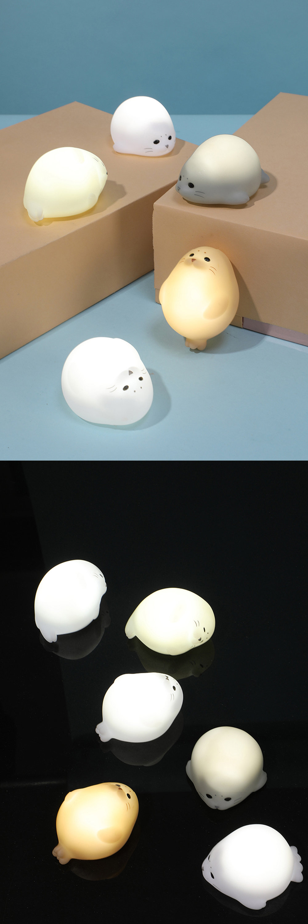 Cute Seal Night Light - White - Gray - 4 Colors - ApolloBox