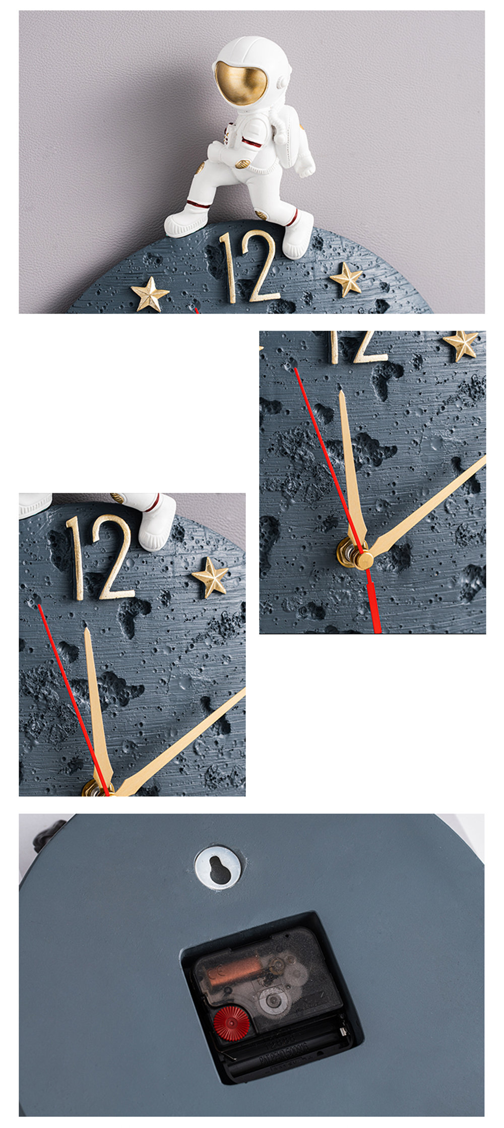 Astronaut Star Wall Clock - Resin - Gold - Gray - Apollobox