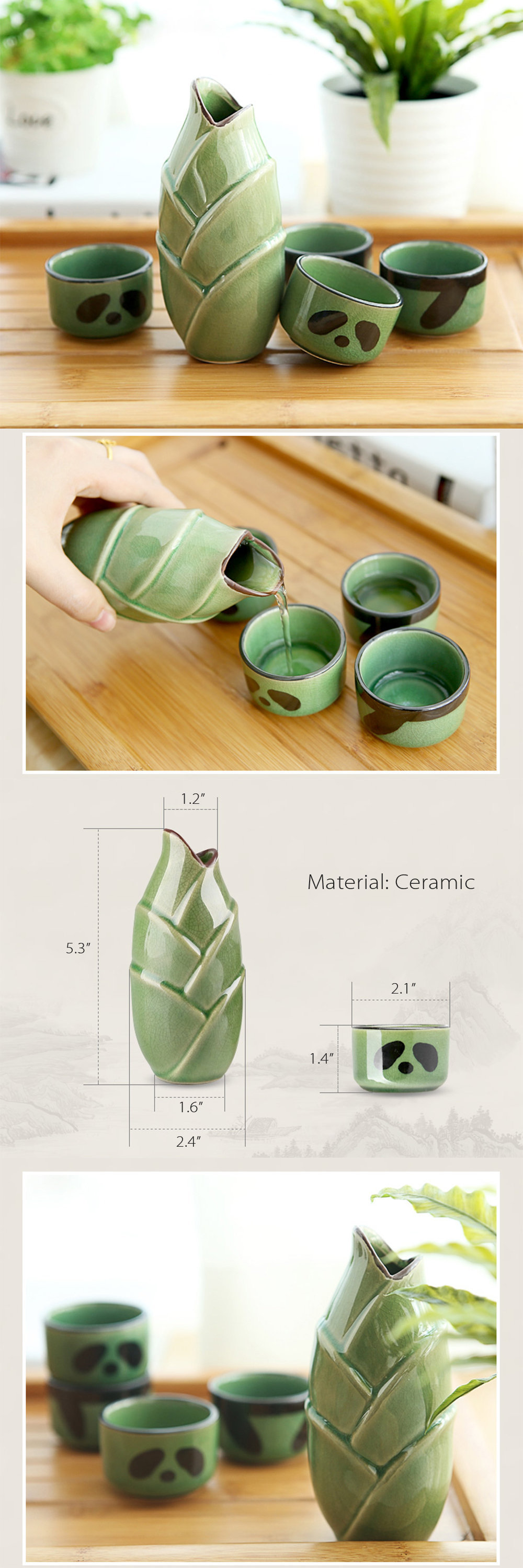 Panda Glass Cup - Bamboo Shoot - Flower - 4 Patterns from Apollo Box