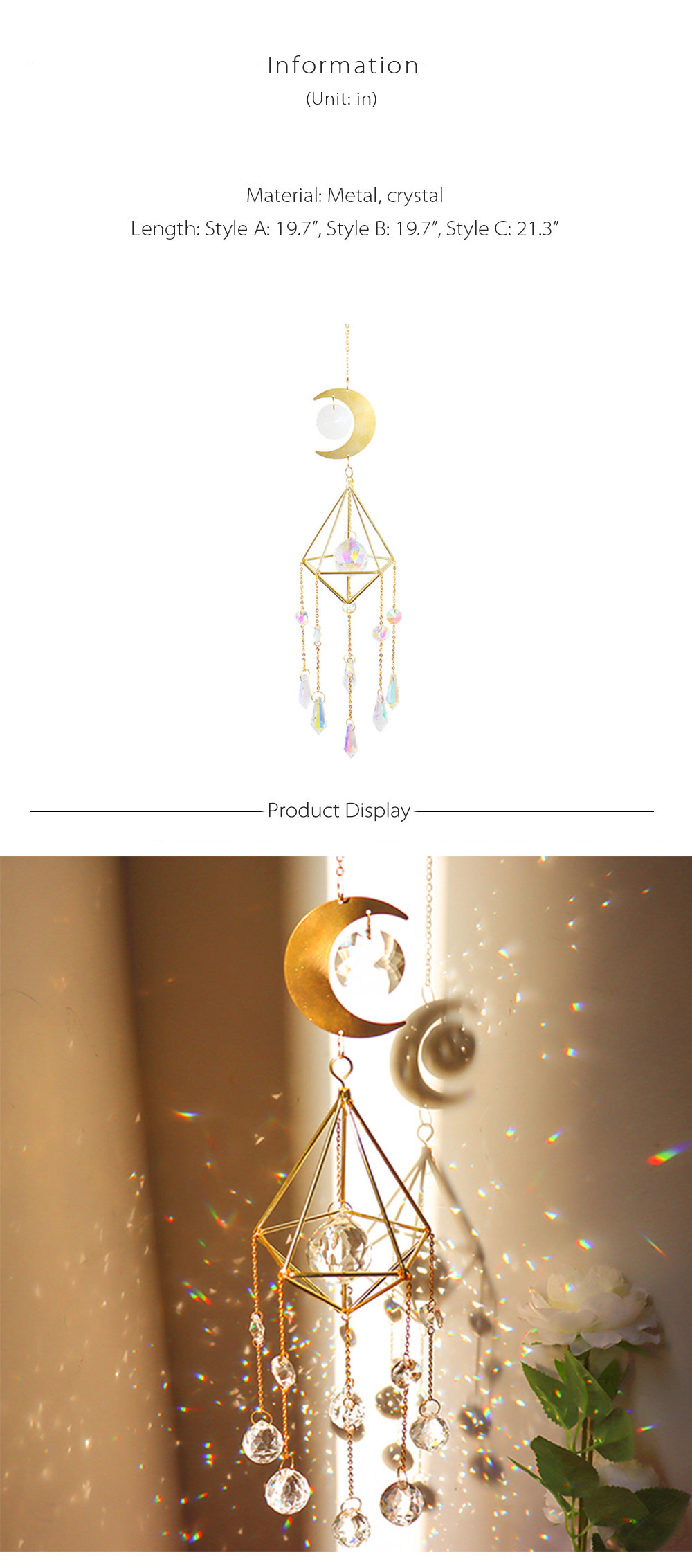 Sparkling Crystal Wind Chime - Metal - 3 Styles Available - ApolloBox