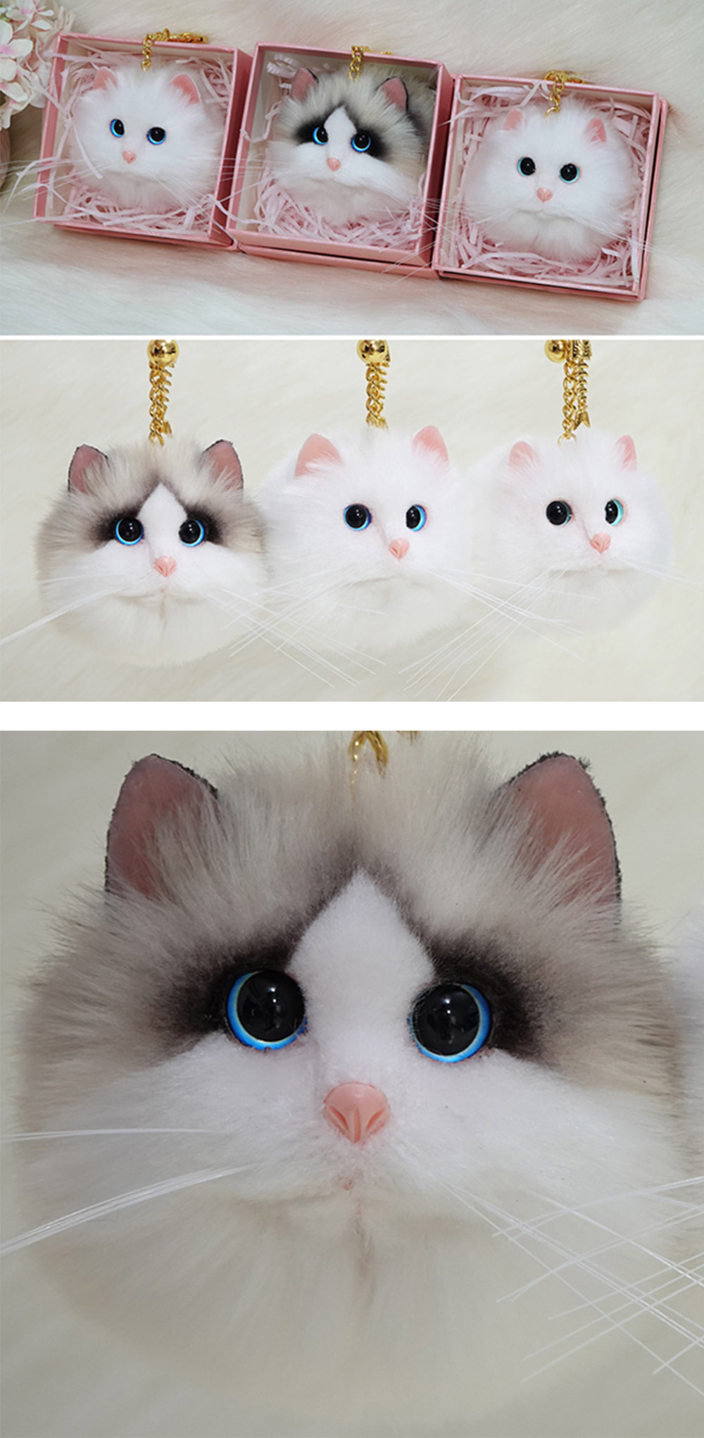 Cute Plush Cat Keychain - Faux Fur - 7 Styles Available - ApolloBox