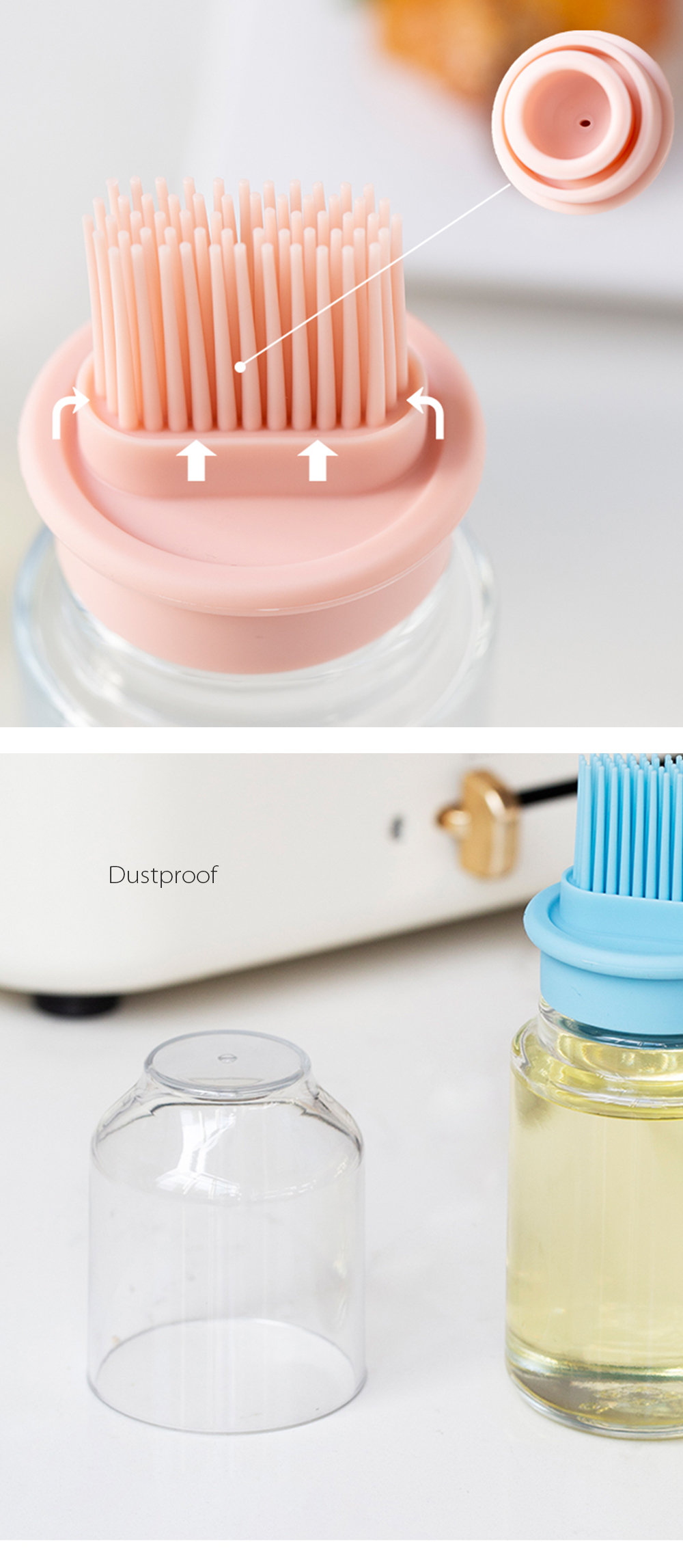 Hadanceo 200ML 2 in 1 Glass Oil Bottle with Silicone Brush Clear