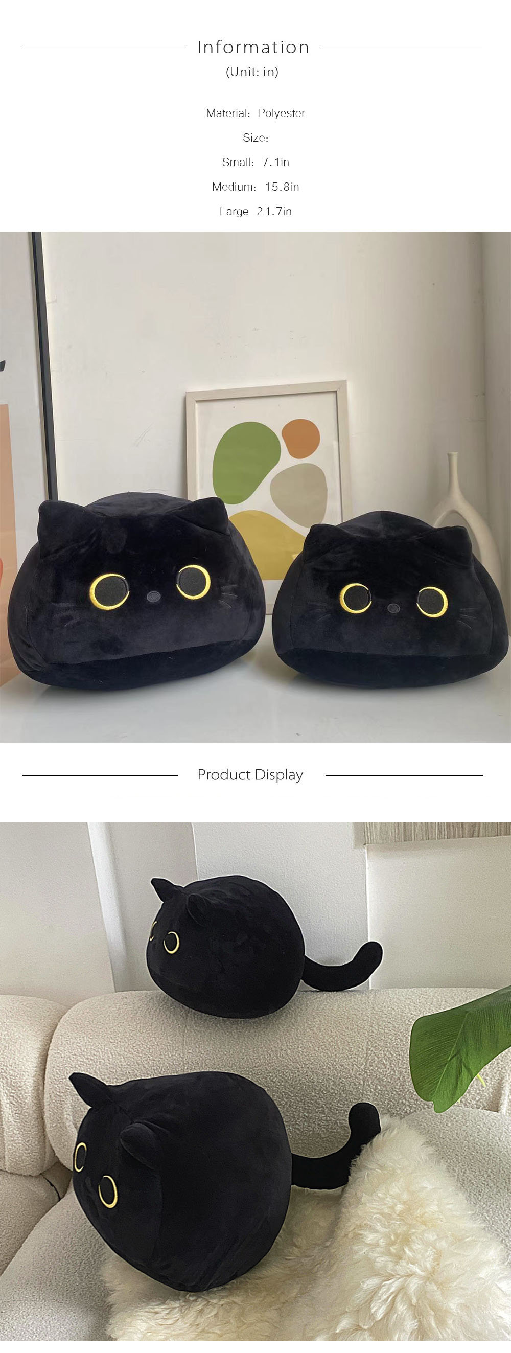 Cute Throw Pillow - 3 Sizes Available - Black Cat Collection