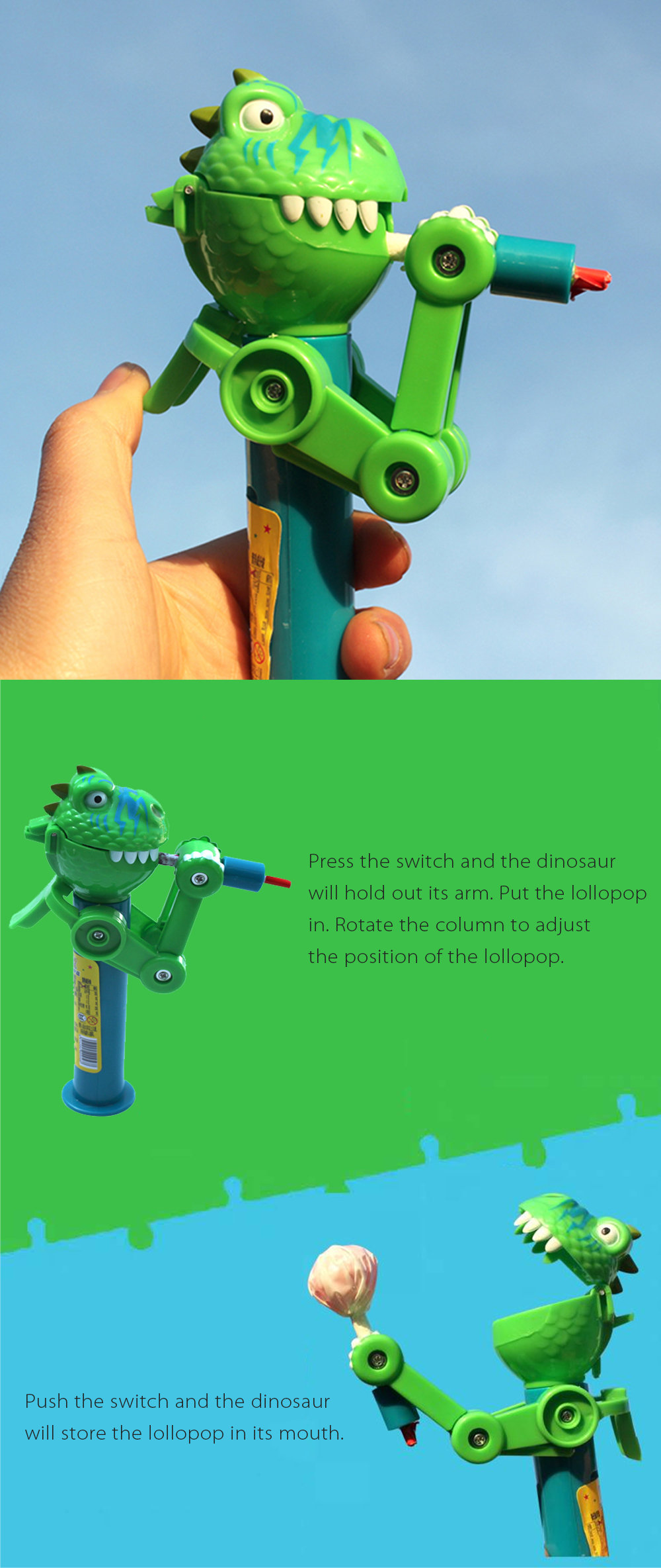 Dinosaur Lollipop Storage Toy Plastic Green ApolloBox