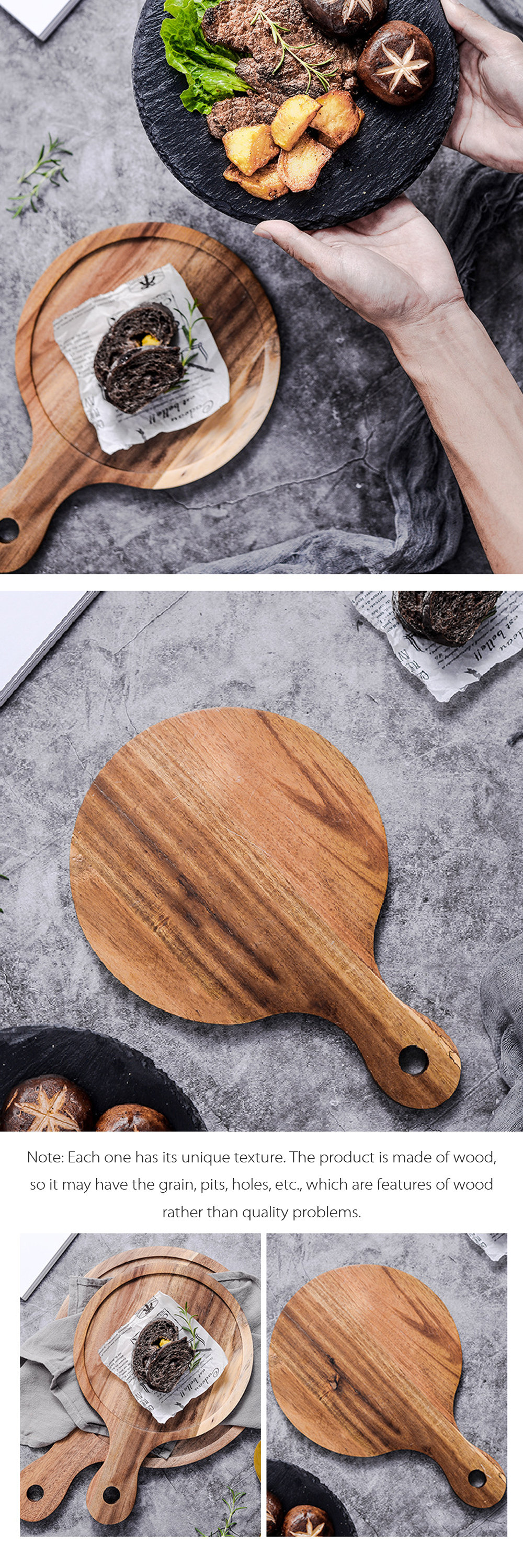 Steak Slate Plate - Acacia Wood - Stone - 3 Sizes Available