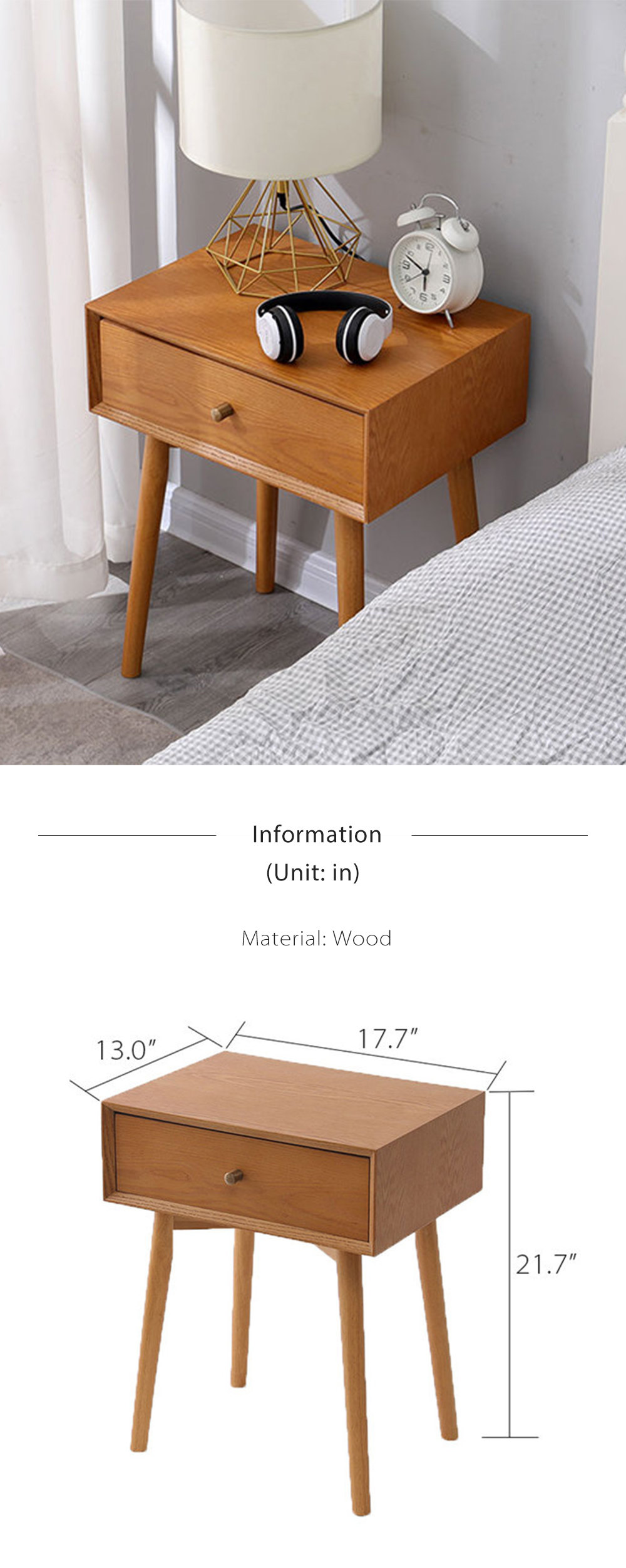 Modern Bedside Table - Wood - Gray - White - 8 Colors from Apollo Box