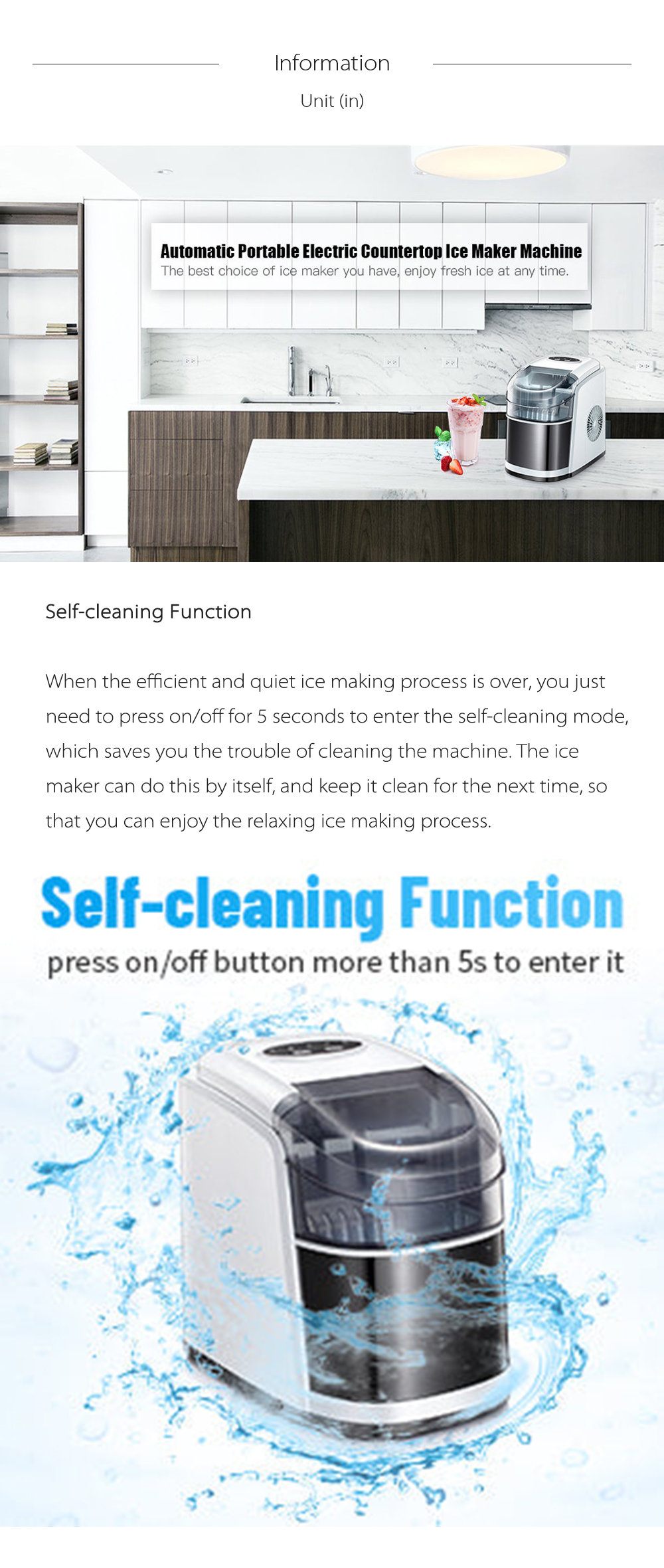 Countertop Ice Maker - One Button Operation - Automatic Self Cleaning -  Portable - ApolloBox