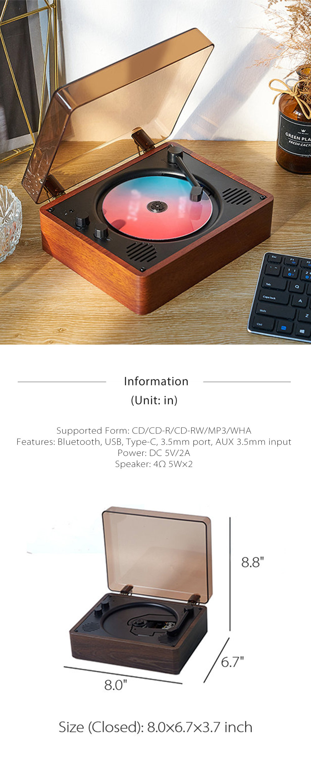 Retro CD Player - Wood - Walnut - Cherry - White - ApolloBox