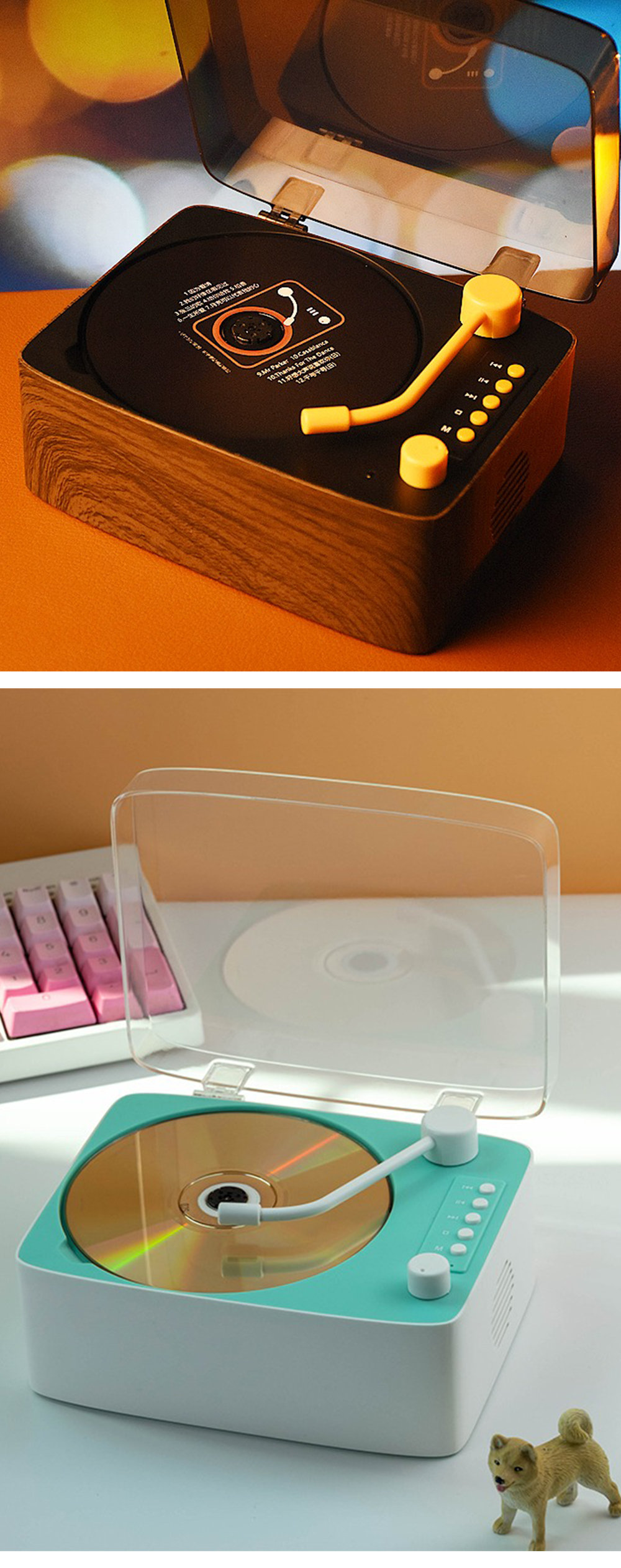 Retro CD Player - Wood - Blue - Pink from Apollo Box