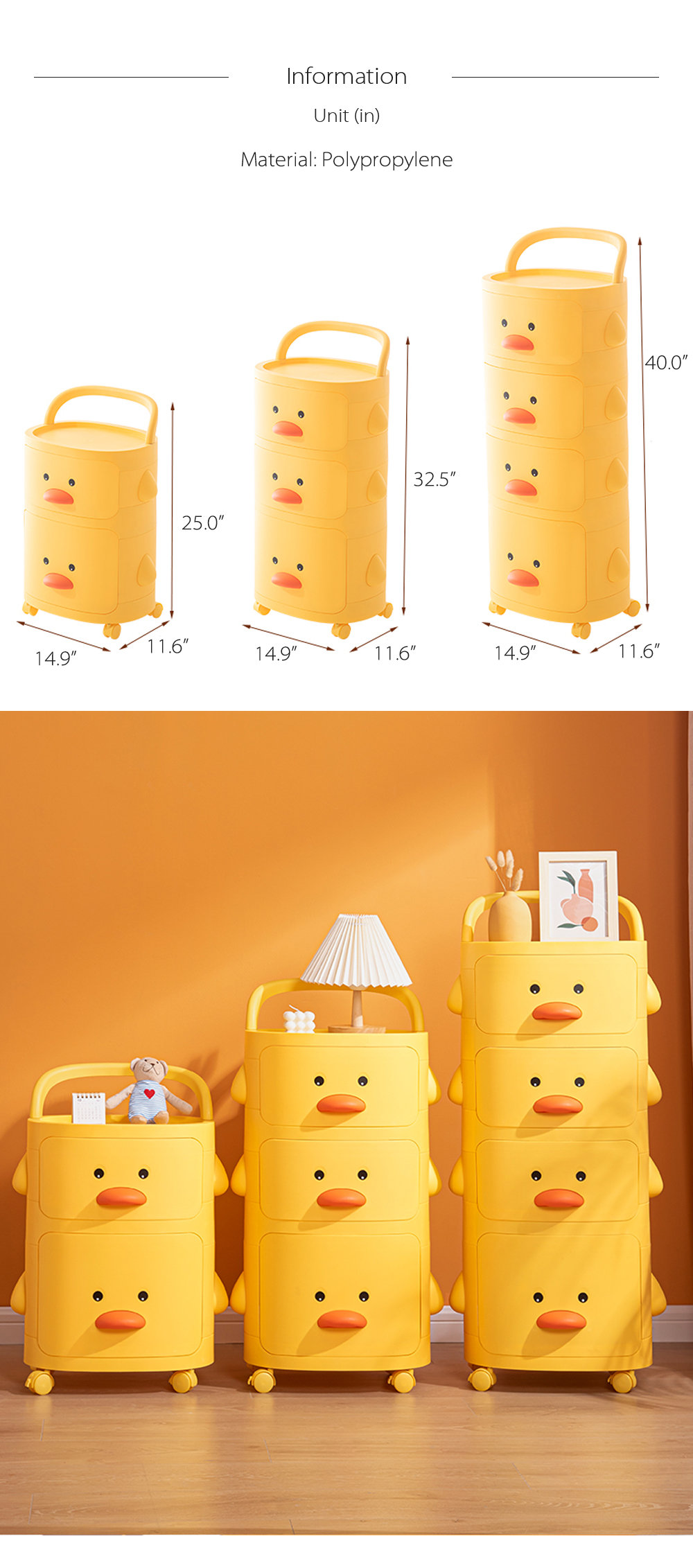 2-Tier Kids Toy Storage Organizer Cute Yellow Duck Storage Cabinet