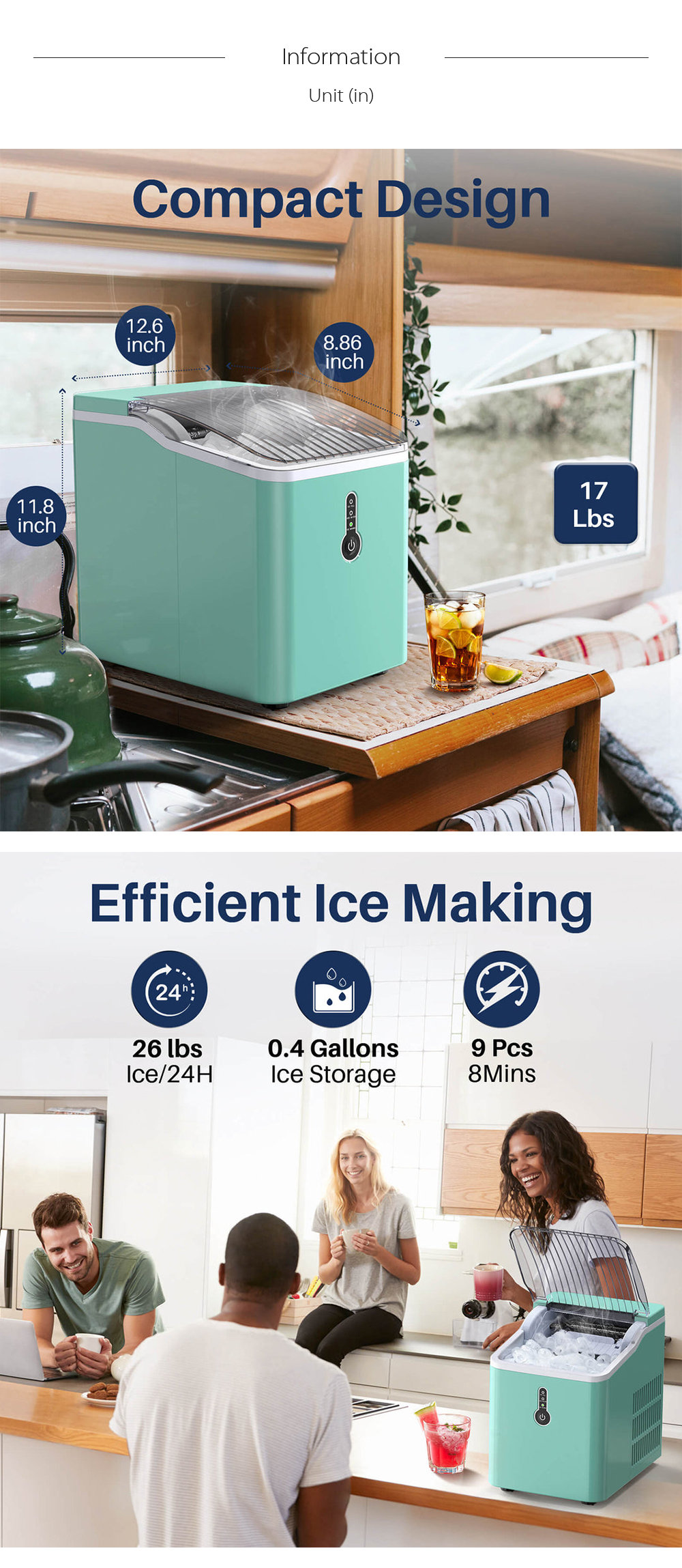 Countertop Ice Maker - Portable - Bullet Shaped Ice from Apollo Box