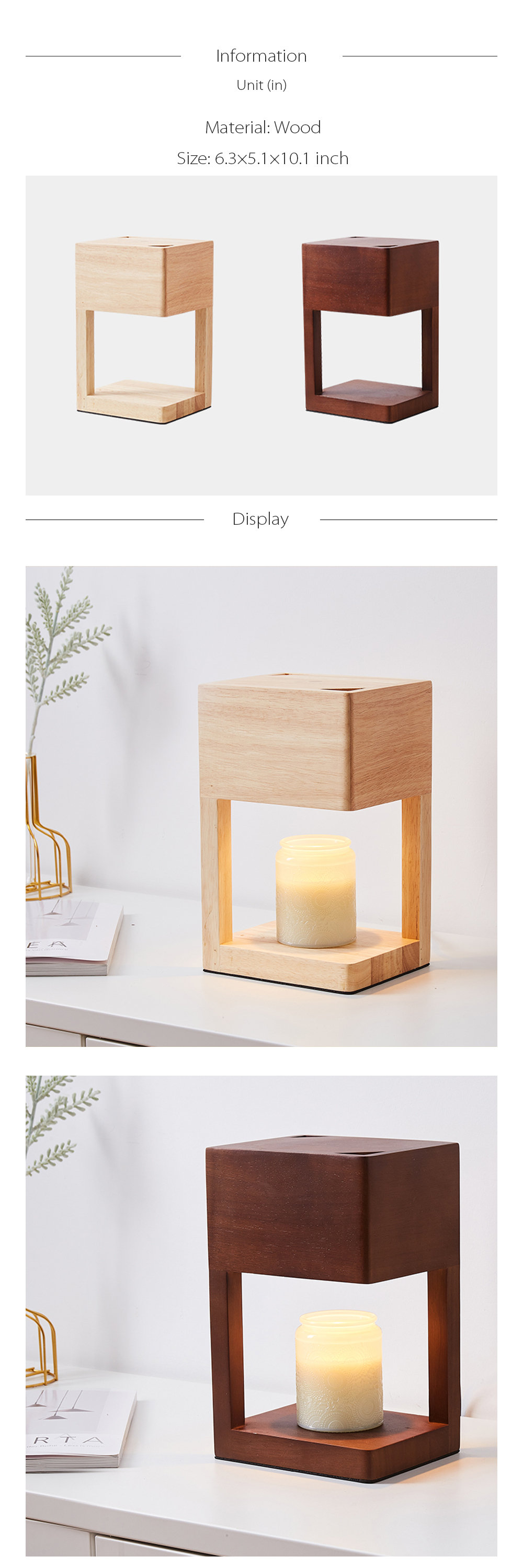 Candle Warmer Lamp - Wood - Black Walnut - 2 Patterns - ApolloBox