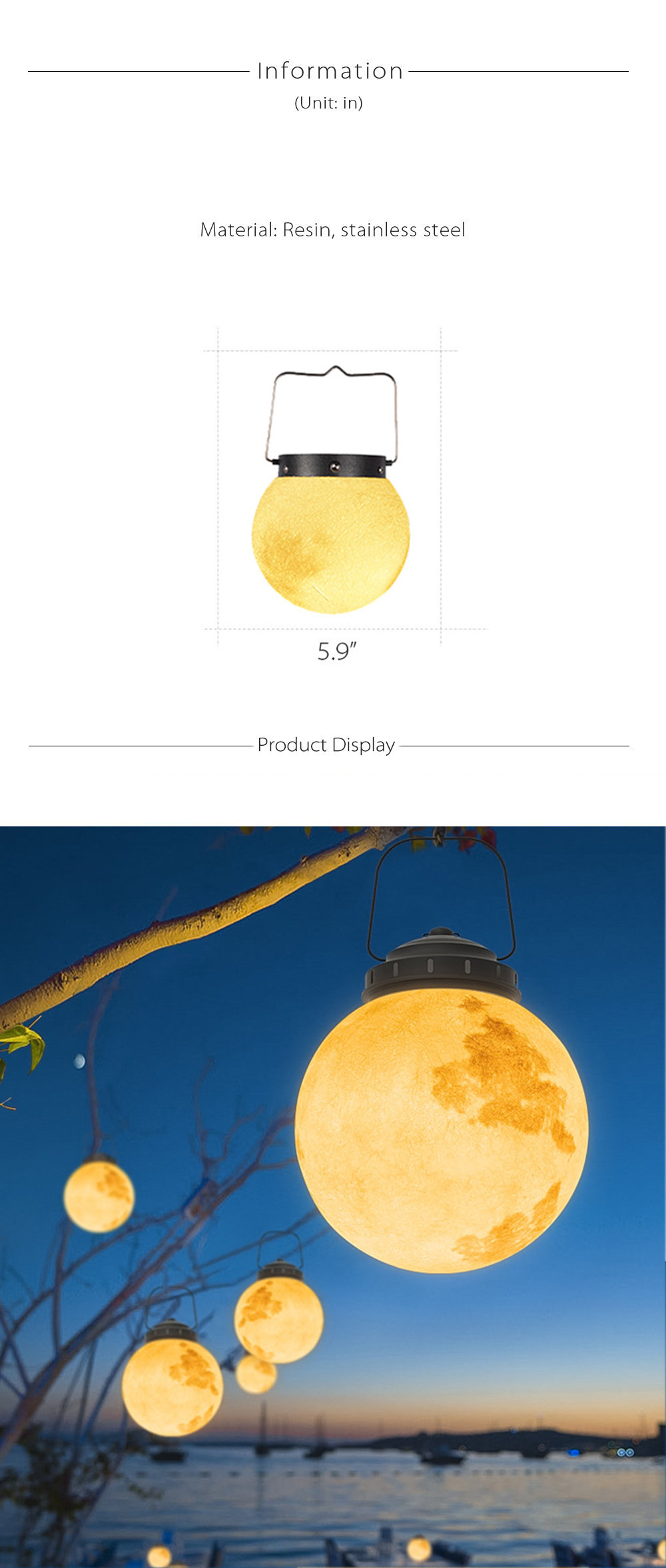Hanging Moon Lamp - Resin - Fiberglass - 2 Sizes - Outdoor Garden -  ApolloBox