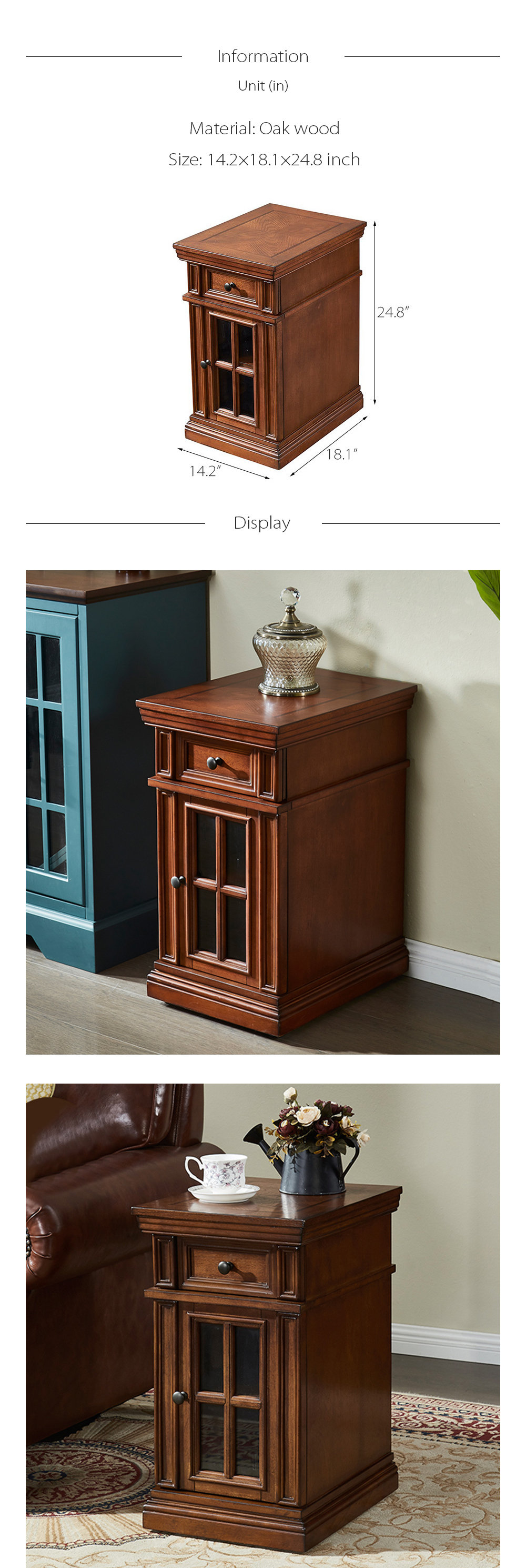 Vintage Solid Wood Side Table - Walnut - Cherry - Gray - ApolloBox