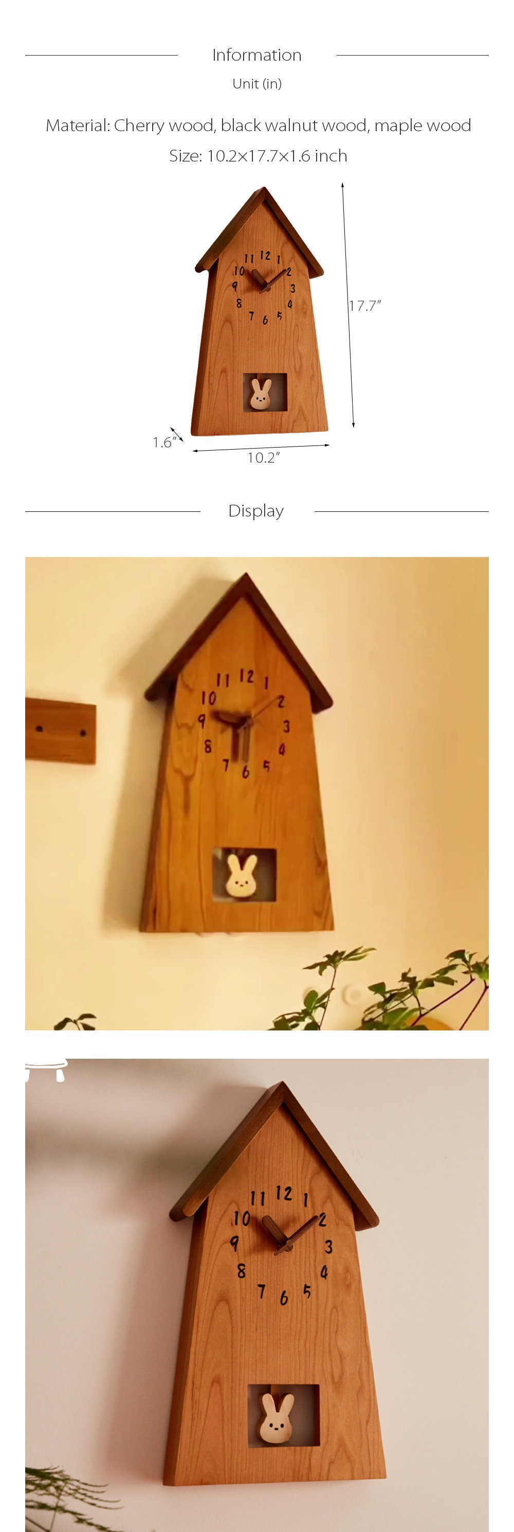 Cartoon House Wood Wall Clock - Bunny Pendulum - Decorative Piece -  ApolloBox