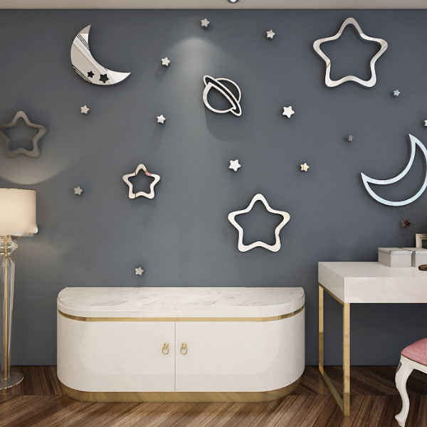 3D Moon & Stars Wall Stickers - Acrylic - Pink - Blue - ApolloBox