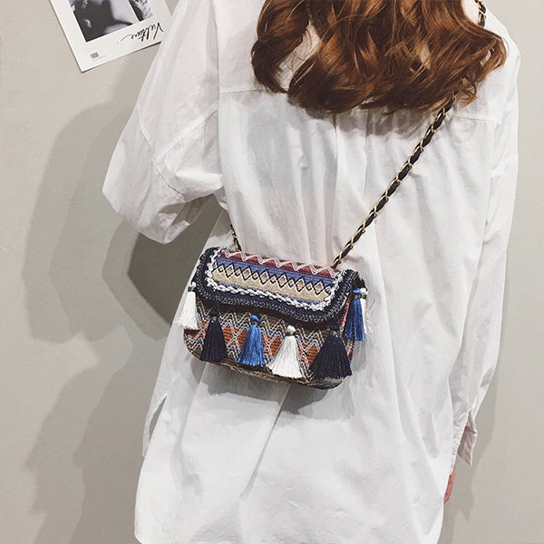 Blue Leather Tassel Bag from Apollo Box