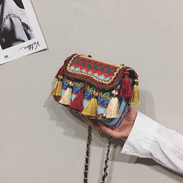 woven tassel bag