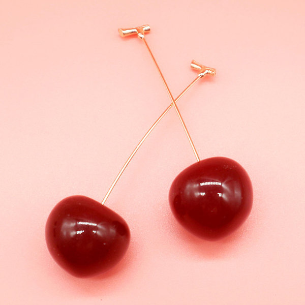 Retro Cherry Dangle Earrings - Resin - Red - Dark Red - ApolloBox