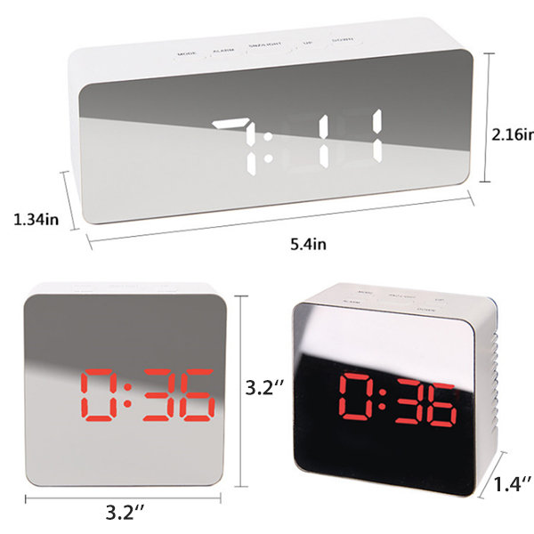 Digital Designs Digital LED Large Display Alarm Clocks USB/Battery Mirrors Face Designs E2U6 