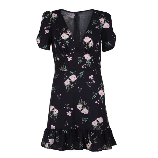 Floral V Plunge Mini Dress - ApolloBox