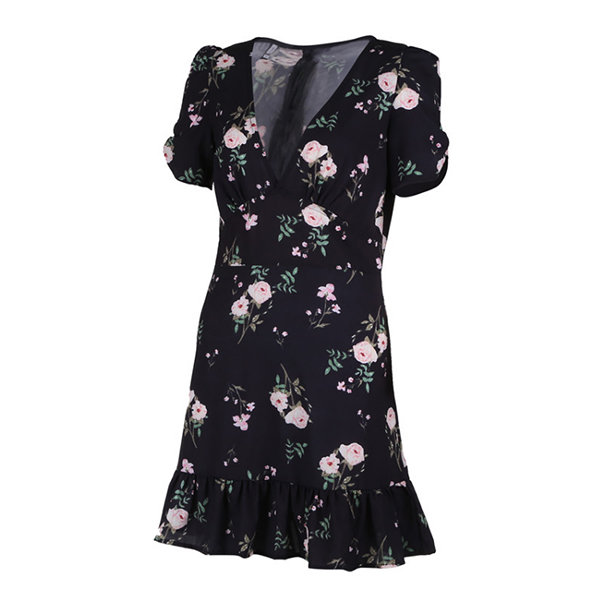 Floral V Plunge Mini Dress - ApolloBox