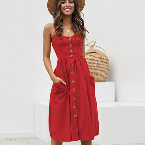 Beautiful Dress - Polyester - Cotton - Khaki - Red - 5 Colors - 4 Sizes ...