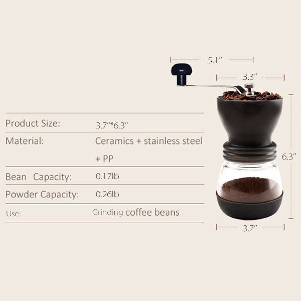 Vintage Manual Coffee Grinder - Iron - Ceramic - Black from Apollo Box