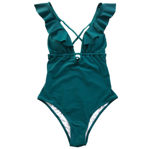 Ruffled V Neck One Piece Swimsuit Apollobox