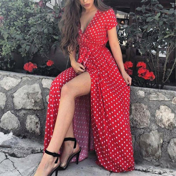 High Slit Polka Dot Dress - ApolloBox