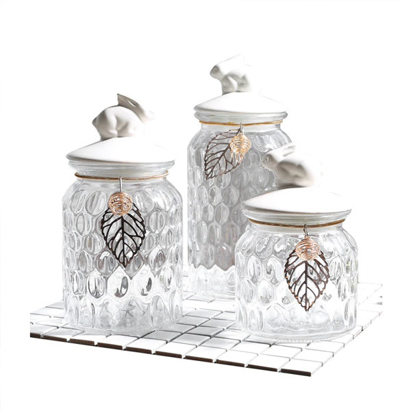 White Rabbit Candy Jar - Glass - Ceramic - Silicone - 3 Sizes