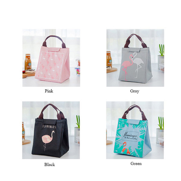 4Color Portable Flamingo Oxford Waterproof Lunch Bag Food Insulation Picnic Tote 