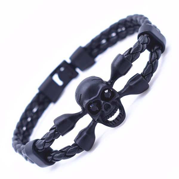 Onyx Natural Stone Skull Bracelet With Magsnap