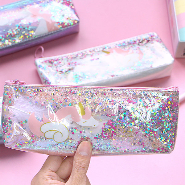PINK STRIPED GLITTER PENCIL CASE - Beyond The Rainbow