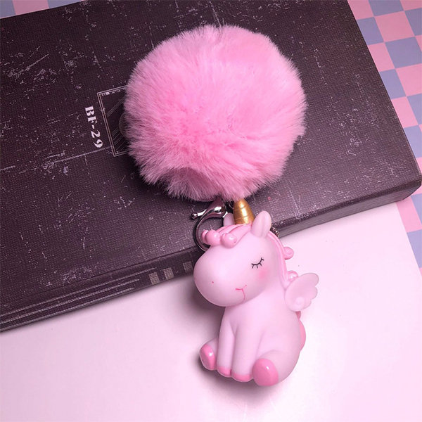 Fluffy Unicorn Pom Pom Charm Keychain