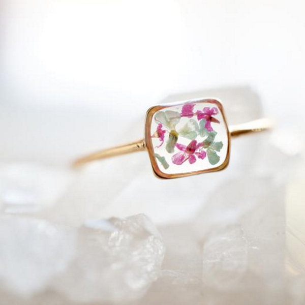 Real Pressed Flowers and Resin Adjustable Bracelet, Gold And