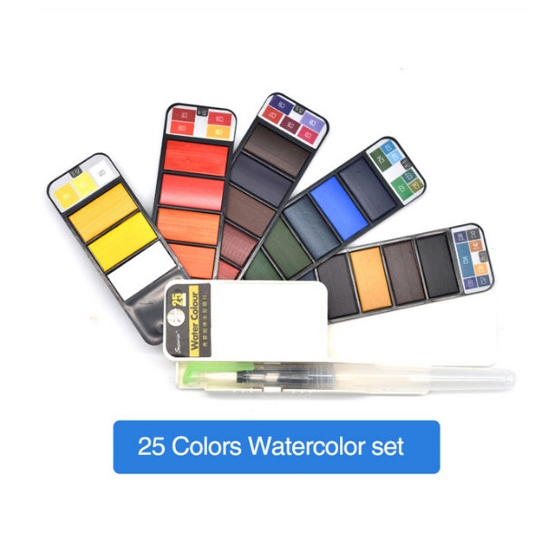 18/25/33/42 Solid Watercolor Paint Set with Water Brush Pen Foldable Travel Water Color Pigment for Draw, Size: 33colors, Black