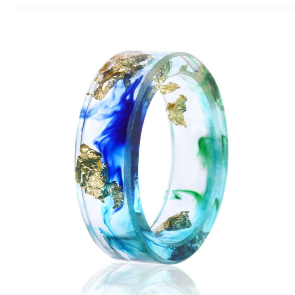 Teal and Gold Flake Resin Ring, Size 5-9