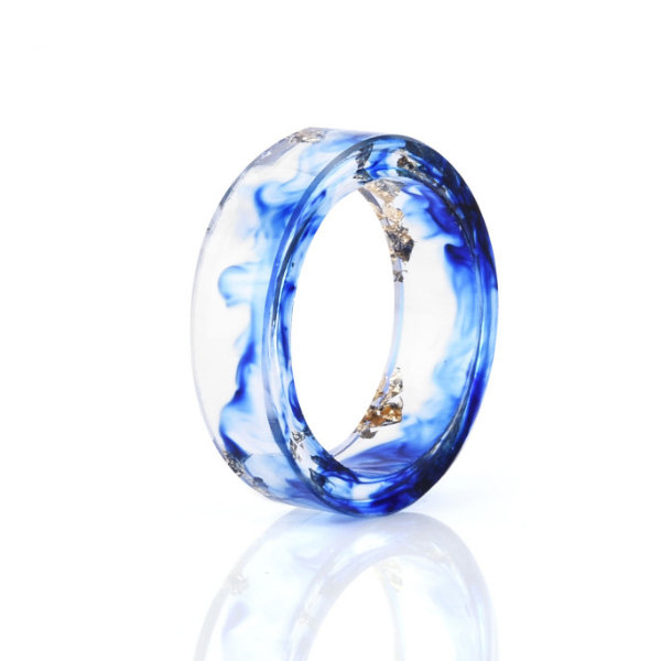 Blue and Gold Flake Resin Ring, Size 5-9