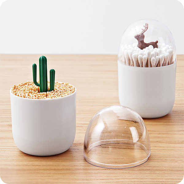Westeng Toothpick Box Lotus Shape Cotton Swabs Toothpick Holder Storage with Lid for Home Decoration 