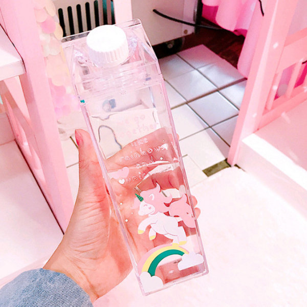 Cute unicorn cartoon rainbow color plastic water bottle fun design creative  girl children's favorite water cup