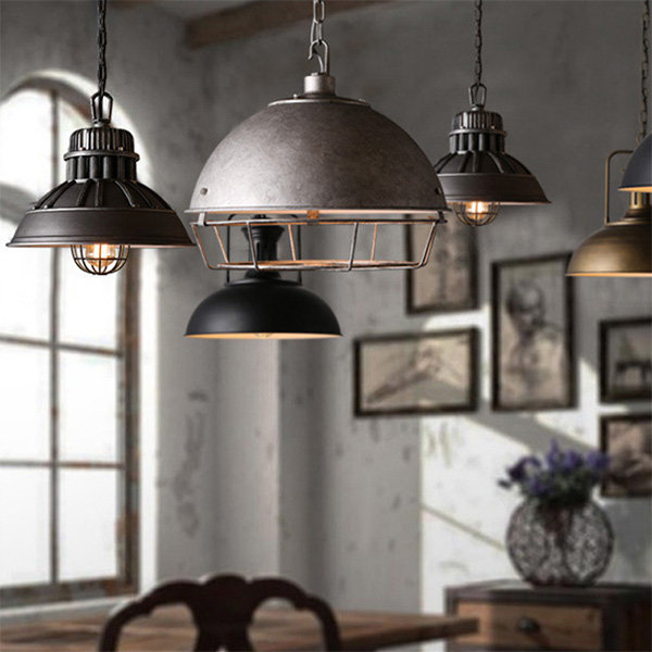 Industrial Caged Pendant Light - Spray Paint Frosted - Vintage Design